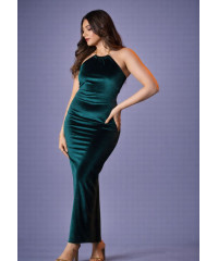 ALIZA HALTER NECK LONG GREEN DRESS 