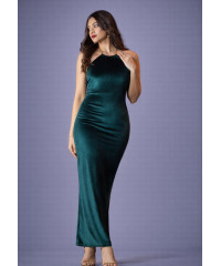 ALIZA HALTER NECK LONG GREEN DRESS 
