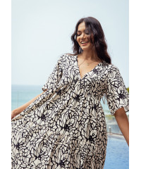 JENNY V NECK BLACK & WHITE DRESS