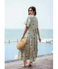 JENNY V NECK GREEN & WHITE DRESS