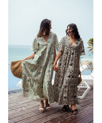 JENNY V NECK GREEN & WHITE DRESS