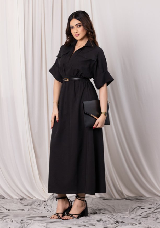 EVELYN UTILITY KAKI BLACK MAXI DRESS