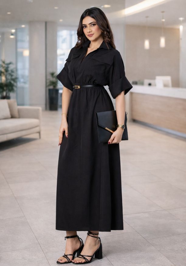 EVELYN UTILITY KAKI BLACK MAXI DRESS