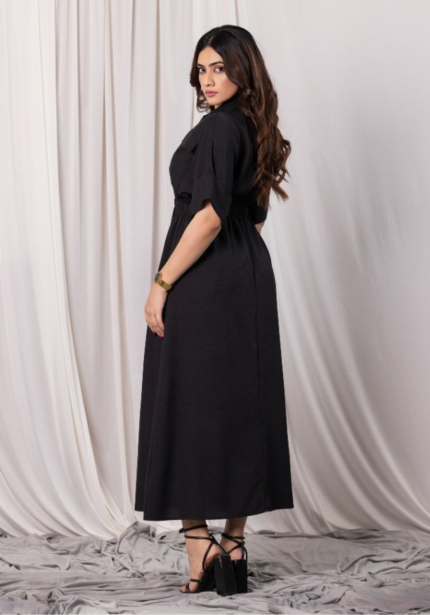 EVELYN UTILITY KAKI BLACK MAXI DRESS
