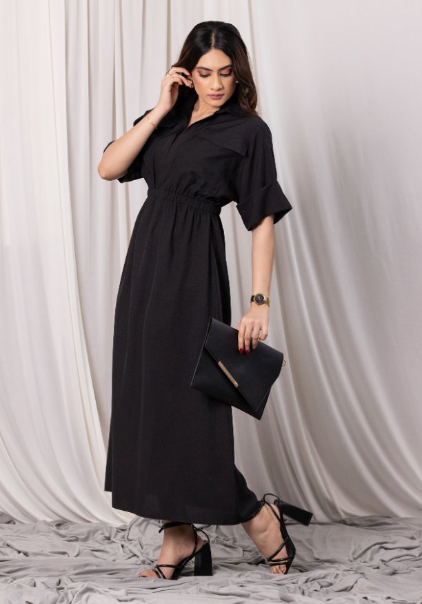 EVELYN UTILITY KAKI BLACK MAXI DRESS