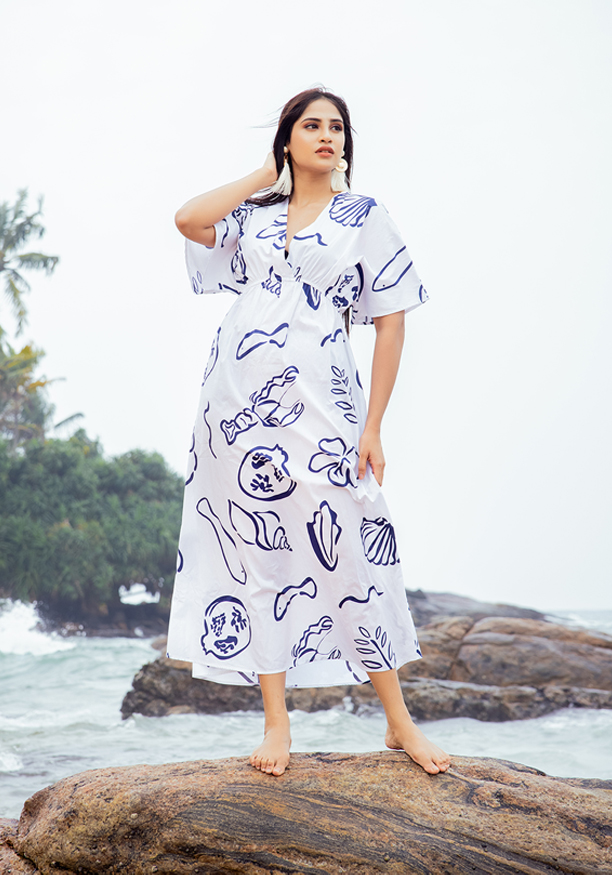 ALEXANDRA SEASHELL WHITE & BLUE DRESS Nilsonline