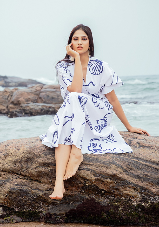 ALEXANDRA SEASHELL WHITE & BLUE DRESS Nilsonline