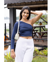 SALMA ONE SHOULDER BLUE TOP