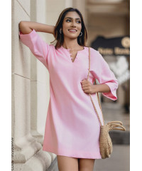 V NECK OVERSIZED PINK SHIRT DRESS
