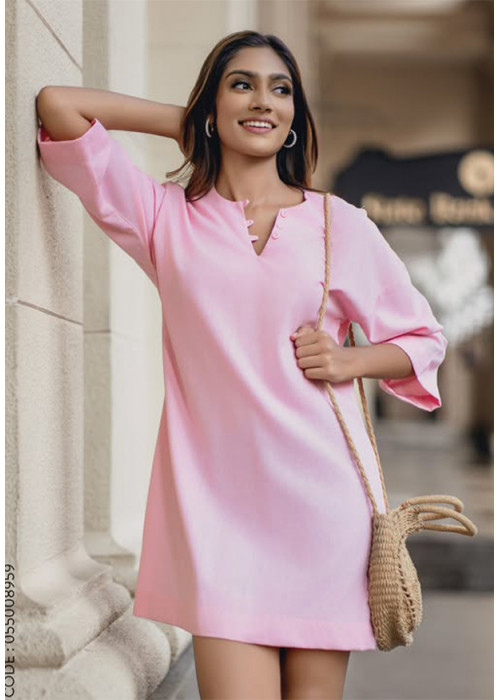 V NECK OVERSIZED PINK SHIRT DRESS