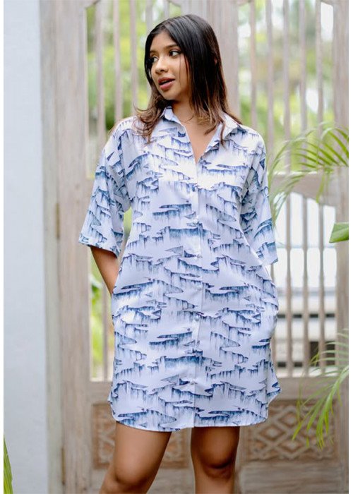 LOLA BLUE PRINTRD BAGGY SHORT DRESS