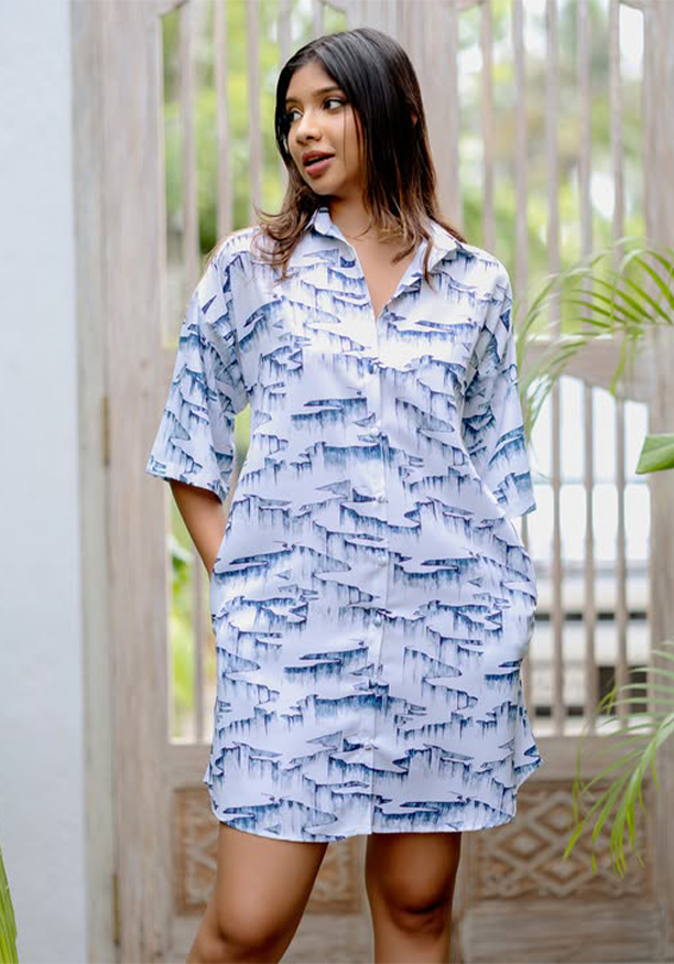 LOLA BLUE PRINTRD BAGGY SHORT DRESS