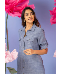 VAYO LONG SLEEVE LIGHT BLUE SHIRT DRESS