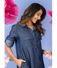 VAYO LONG SLEEVE DARK BLUE SHIRT DRESS