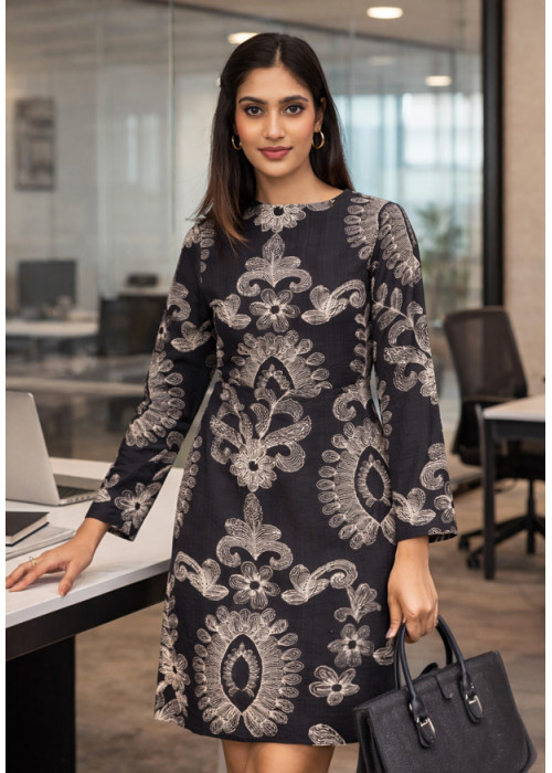 AVA BLACK PRINTED DRESS