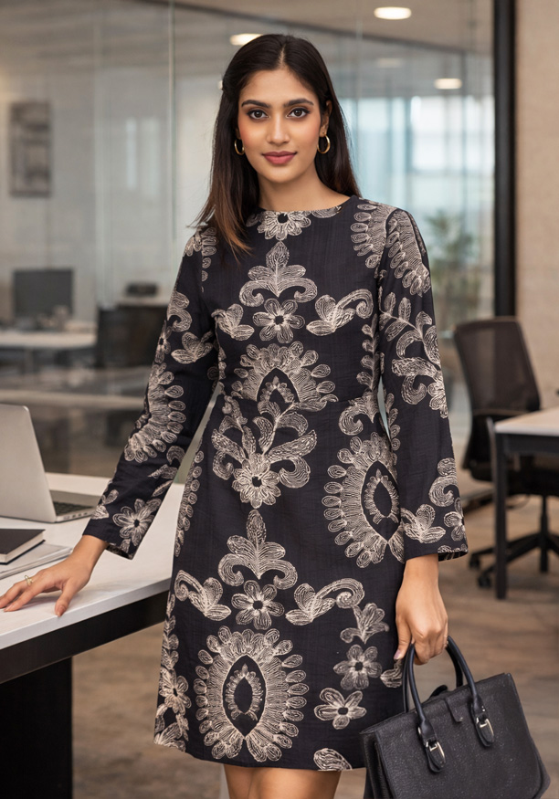 AVA BLACK PRINTED DRESS