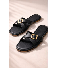 SIYALA BLACK STRAP SLIPPERS