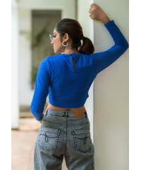 AVERY LONG SLEEVE BLUE CROP TSHIRT 