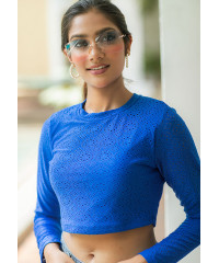 AVERY LONG SLEEVE BLUE CROP TSHIRT 