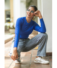 AVERY LONG SLEEVE BLUE CROP TSHIRT 