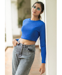 AVERY LONG SLEEVE BLUE CROP TSHIRT 