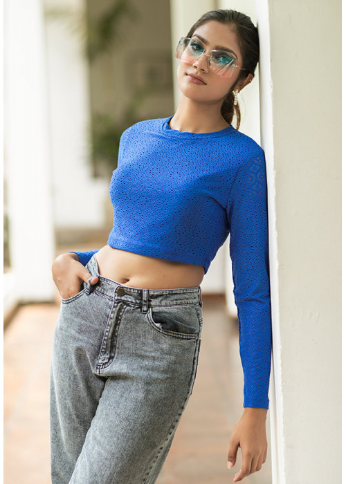 AVERY LONG SLEEVE BLUE CROP TSHIRT 