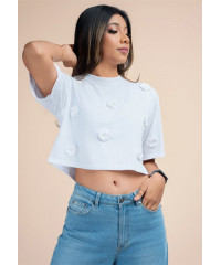 FLORAL APPLIQUE WHITE TEE