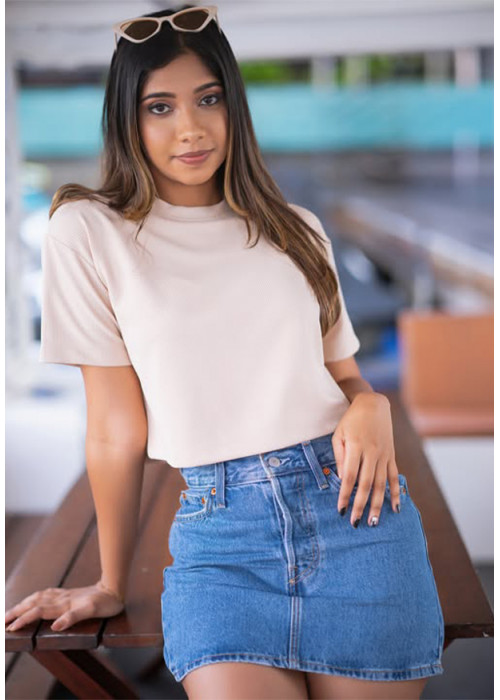 BRILLIE BEIGE CROP T SHIRT