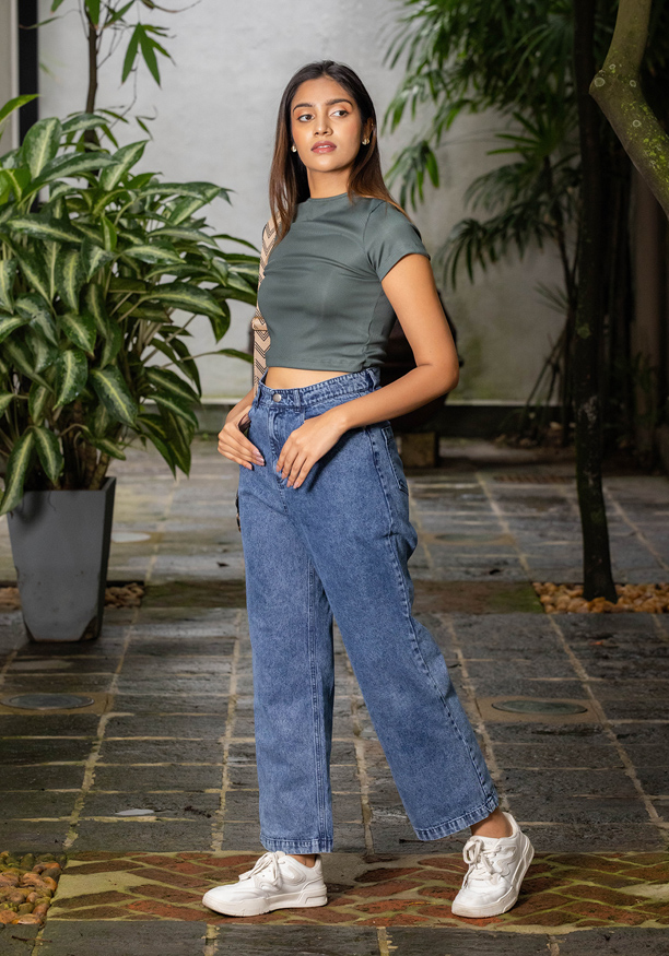 CLAUDIA CROP KAKI GREEN T SHIRT