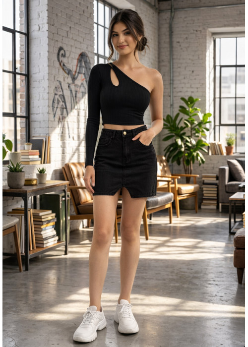 AMARI BLACK ONE SLEEVE TOP