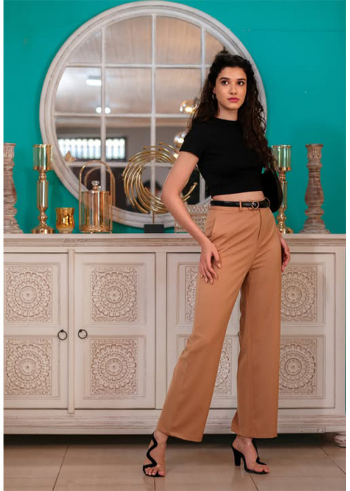 ANA HIGH WAIST LIGHT BROWN PANT