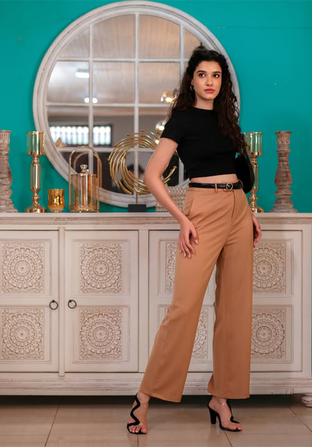 ANA HIGH WAIST LIGHT BROWN PANT