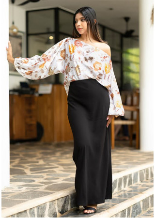 BROWN FLORAL ONE SHOULDER TOP