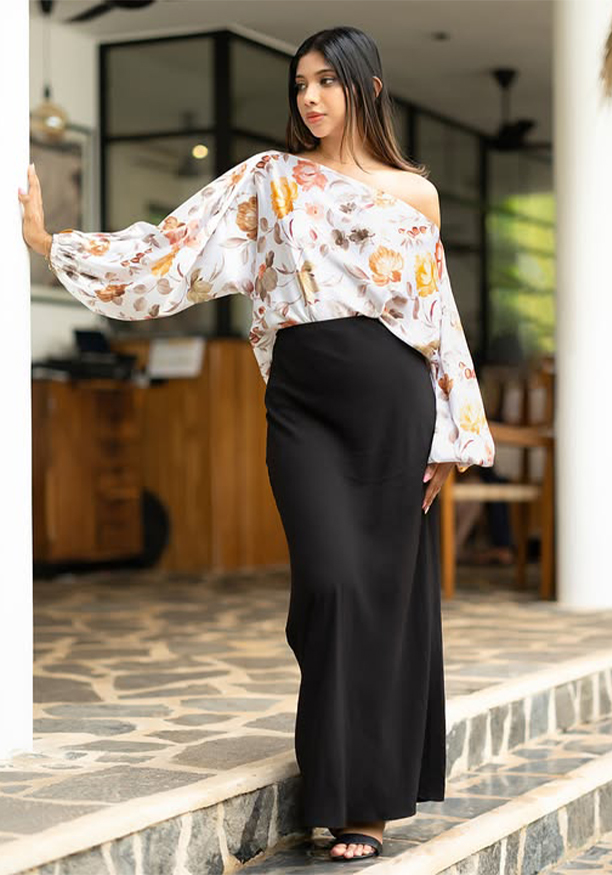 BROWN FLORAL ONE SHOULDER TOP