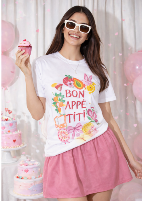 WHITE & PINK BON APPETIT T SHIRT