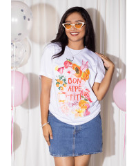 WHITE & PINK BON APPETIT T SHIRT