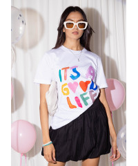 WHITE GOOD LIFE BAGGY T SHIRT