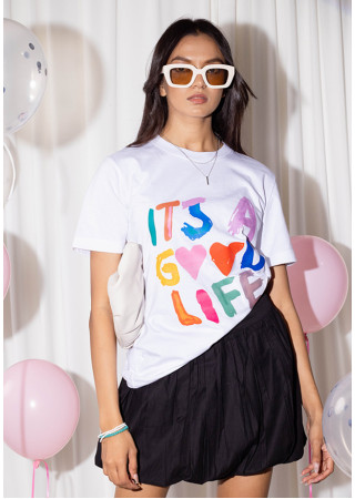 WHITE GOOD LIFE BAGGY T SHIRT