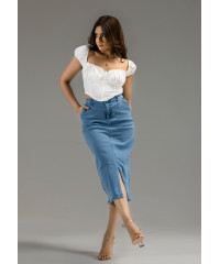 FELICY FRONT SLIT DENIM SKIRT 
