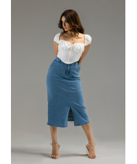 FELICY FRONT SLIT DENIM SKIRT 