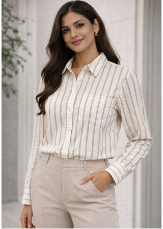 EVAN LONG SLEEVE STRIPE BROWN SHIRT 