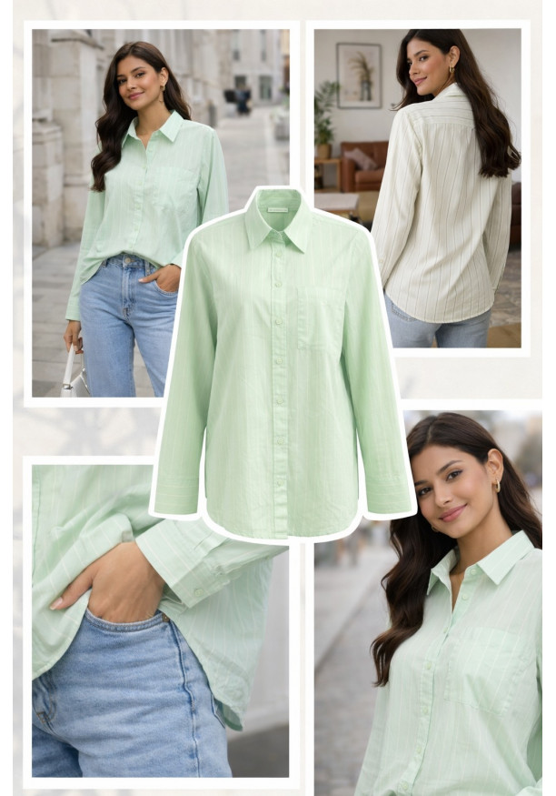 ELODIE LONG SLEEVE STRIPE GREEN SHIRT 