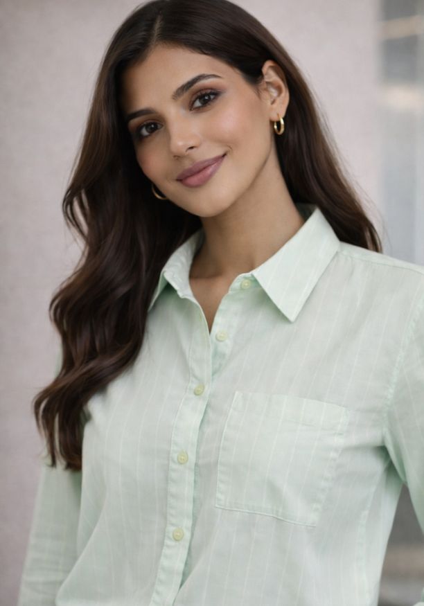 ELODIE LONG SLEEVE STRIPE GREEN SHIRT 