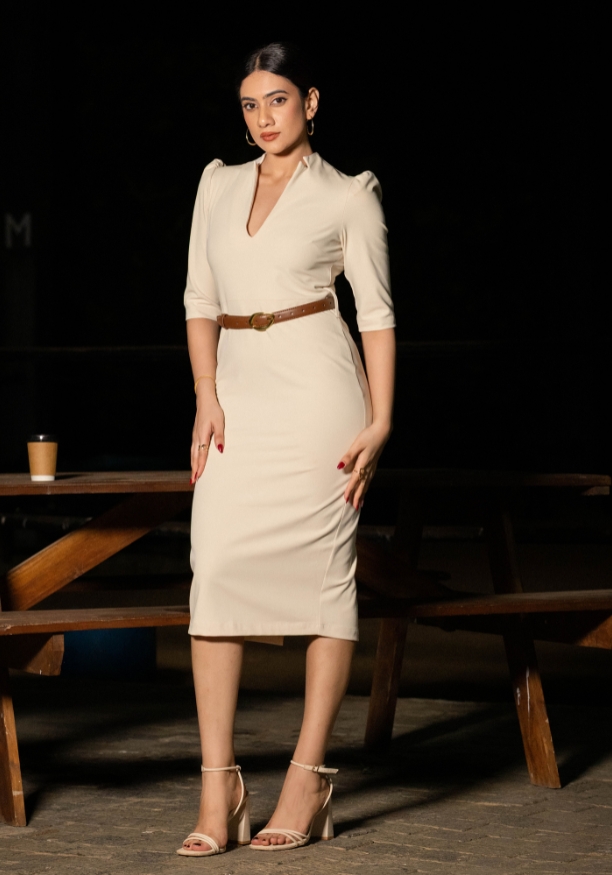 JANE CREAM MIDI DRESS